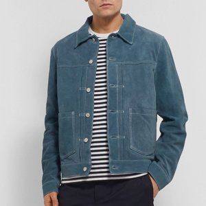 NEW Officine Generale Leo Suede Trucker Jacket blue XL